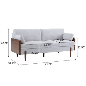 English Elm Mid-Century Modern Sofa with Track Arms Rounded Wood Legs and Plush Cushioned Seating N771P205110S