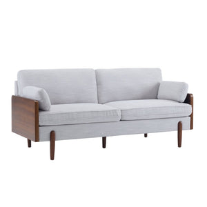 English Elm Mid-Century Modern Sofa with Track Arms Rounded Wood Legs and Plush Cushioned Seating N771P205110S