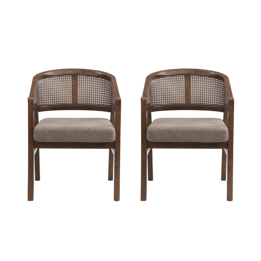 English Elm Wooden Rubberwood Dining Chair Set with Woven Rattan Back and Ergonomic Curved Support N771P256965W