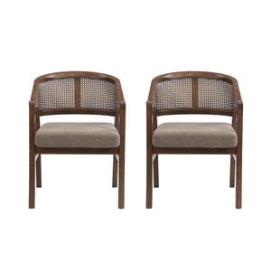 English Elm Wooden Rubberwood Dining Chair Set with Woven Rattan Back and Ergonomic Curved Support N771P256965W