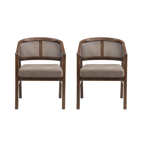 English Elm Wooden Rubberwood Dining Chair Set with Woven Rattan Back and Ergonomic Curved Support N771P256965W