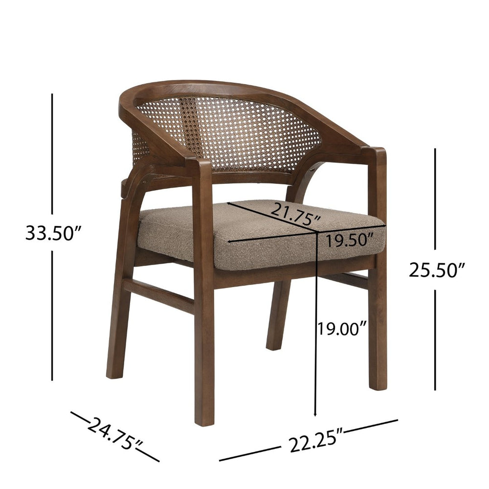 English Elm Wooden Rubberwood Dining Chair Set with Woven Rattan Back and Ergonomic Curved Support N771P256965W