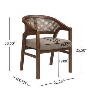 English Elm Wooden Rubberwood Dining Chair Set with Woven Rattan Back and Ergonomic Curved Support N771P256965W