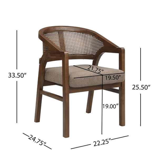 English Elm Wooden Rubberwood Dining Chair Set with Woven Rattan Back and Ergonomic Curved Support N771P256965W