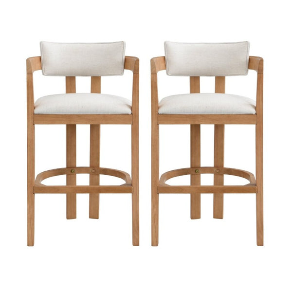 English Elm 30 Inch Natural Oak Rubberwood Barstools with Upholstered Seat Curved Back and Arms Set of 2 N771P361772Q