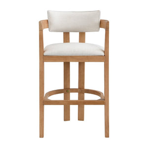 English Elm 30 Inch Natural Oak Rubberwood Barstools with Upholstered Seat Curved Back and Arms Set of 2 N771P361772Q