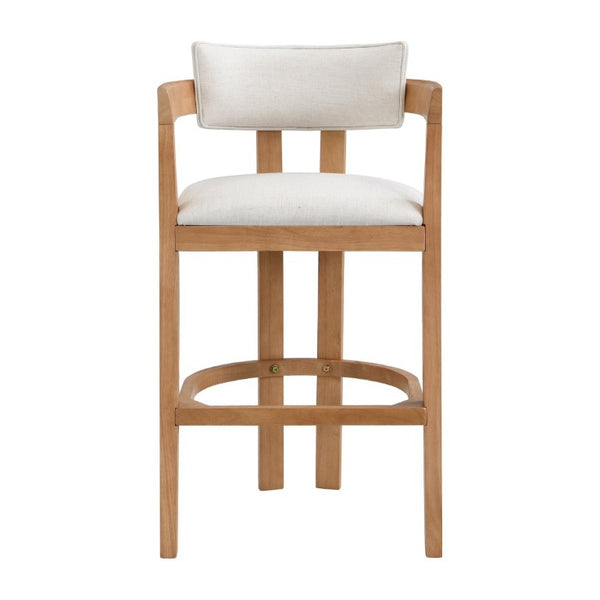 English Elm 30 Inch Natural Oak Rubberwood Barstools with Upholstered Seat Curved Back and Arms Set of 2 N771P361772Q