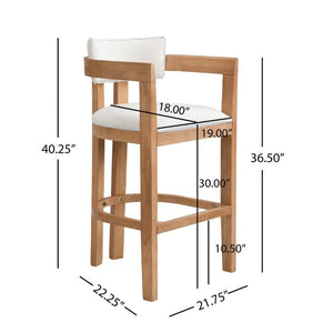 English Elm 30 Inch Natural Oak Rubberwood Barstools with Upholstered Seat Curved Back and Arms Set of 2 N771P361772Q