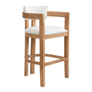 English Elm 30 Inch Natural Oak Rubberwood Barstools with Upholstered Seat Curved Back and Arms Set of 2 N771P361772Q