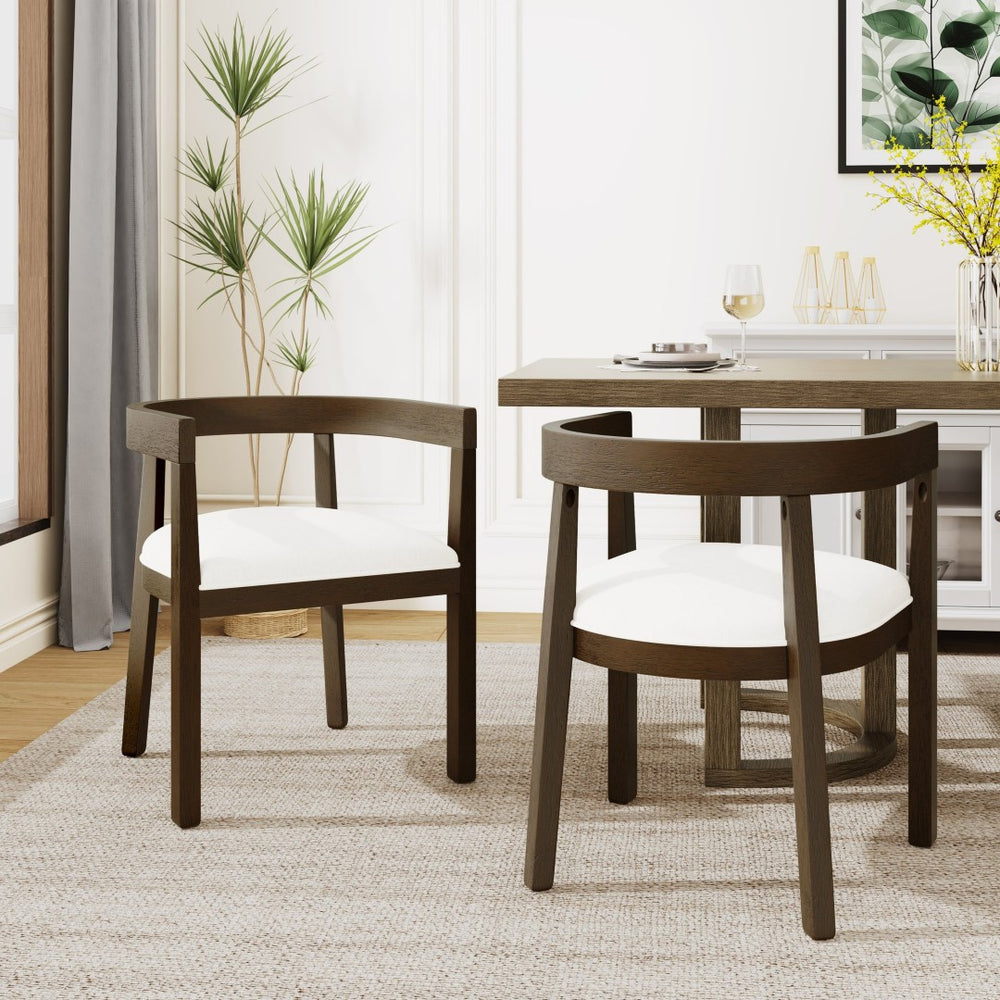 English Elm Dining Arm Chairs Set of Two Rubberwood Tub Back Mid-century Modern Upholstered N771P388967T