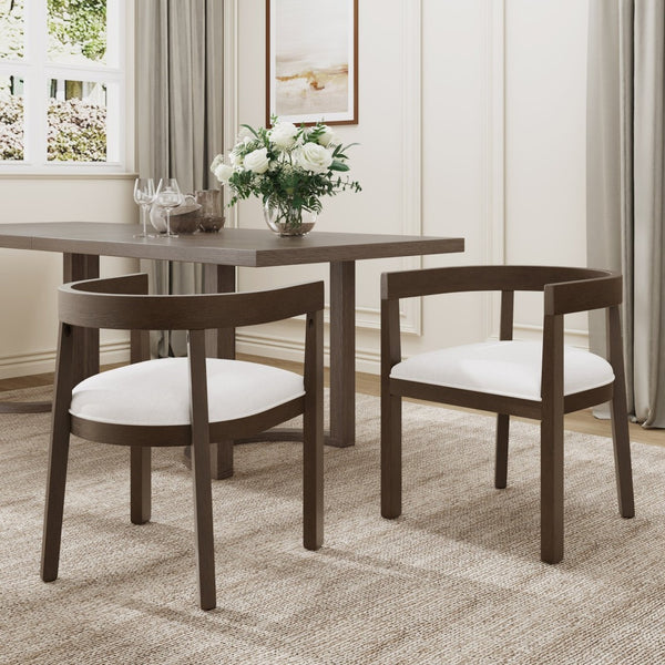 English Elm Dining Arm Chairs Set of Two Rubberwood Tub Back Mid-century Modern Upholstered N771P388967T