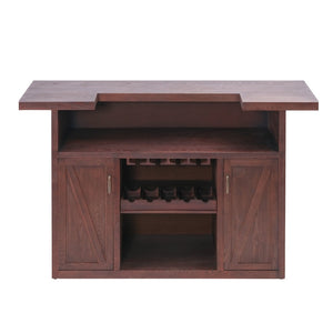 English Elm 41.35"h Walnut Bar Cabinet with Wine Rack Glass Holder and Open Shelf Storage N771P426591W