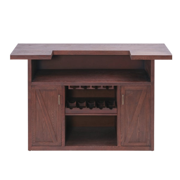 English Elm 41.35"h Walnut Bar Cabinet with Wine Rack Glass Holder and Open Shelf Storage N771P426591W