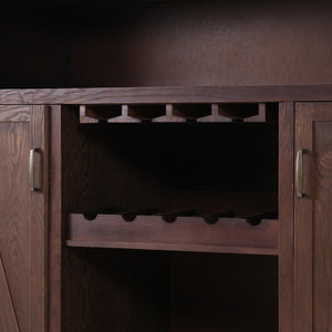 English Elm 41.35"h Walnut Bar Cabinet with Wine Rack Glass Holder and Open Shelf Storage N771P426591W