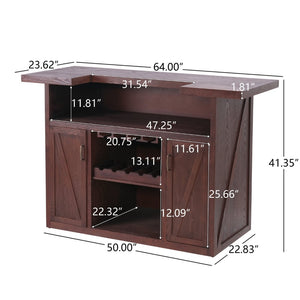 English Elm 41.35"h Walnut Bar Cabinet with Wine Rack Glass Holder and Open Shelf Storage N771P426591W