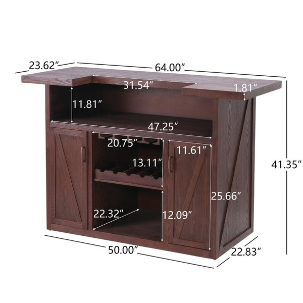 English Elm 41.35"h Walnut Bar Cabinet with Wine Rack Glass Holder and Open Shelf Storage N771P426591W