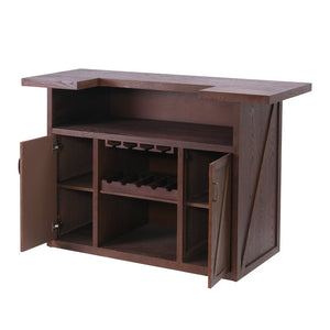 English Elm 41.35"h Walnut Bar Cabinet with Wine Rack Glass Holder and Open Shelf Storage N771P426591W