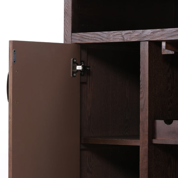 English Elm 41.35"h Walnut Bar Cabinet with Wine Rack Glass Holder and Open Shelf Storage N771P426591W