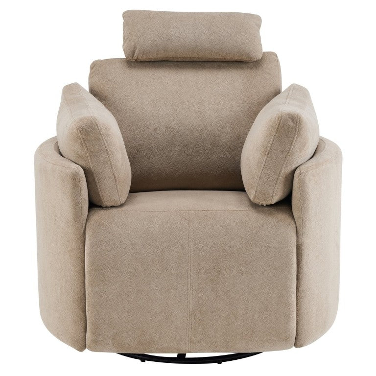English Elm Modern Swivel Glider Recliner with Adjustable Headrest and Round Iron Base for Lounge Almond N771P431422V
