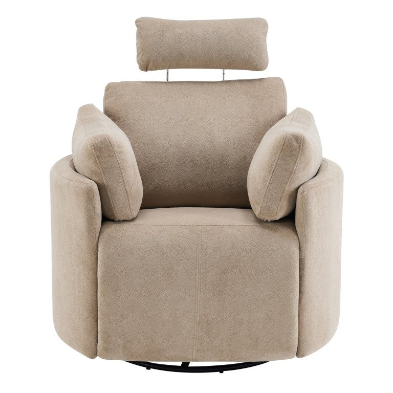 English Elm Modern Swivel Glider Recliner with Adjustable Headrest and Round Iron Base for Lounge Almond N771P431422V