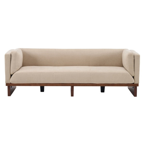 English Elm 87 Inch Three Seat Sofa Recessed Arm Polyester Upholstery Solid Wood Frame Living Room Almond N771P441921V_N771P441922V
