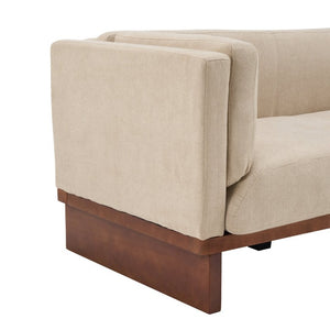 English Elm 87 Inch Three Seat Sofa Recessed Arm Polyester Upholstery Solid Wood Frame Living Room Almond N771P441921V_N771P441922V