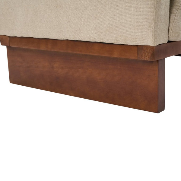 English Elm 87 Inch Three Seat Sofa Recessed Arm Polyester Upholstery Solid Wood Frame Living Room Almond N771P441921V_N771P441922V