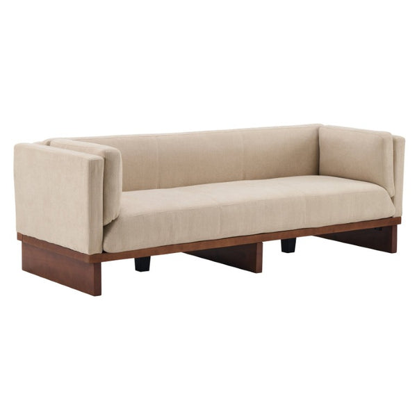 English Elm 87 Inch Three Seat Sofa Recessed Arm Polyester Upholstery Solid Wood Frame Living Room Almond N771P441921V_N771P441922V