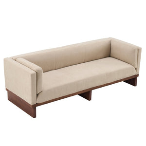 English Elm 87 Inch Three Seat Sofa Recessed Arm Polyester Upholstery Solid Wood Frame Living Room Almond N771P441921V_N771P441922V