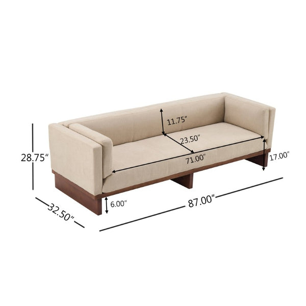 English Elm 87 Inch Three Seat Sofa Recessed Arm Polyester Upholstery Solid Wood Frame Living Room Almond N771P441921V_N771P441922V