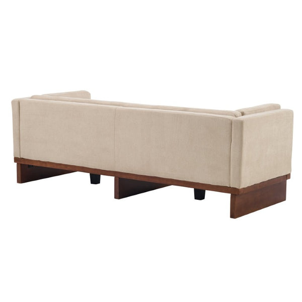 English Elm 87 Inch Three Seat Sofa Recessed Arm Polyester Upholstery Solid Wood Frame Living Room Almond N771P441921V_N771P441922V