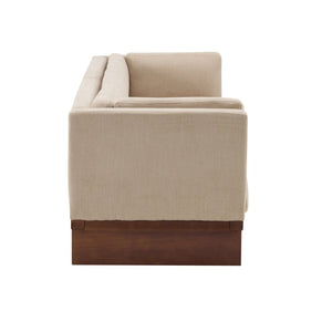 English Elm 87 Inch Three Seat Sofa Recessed Arm Polyester Upholstery Solid Wood Frame Living Room Almond N771P441921V_N771P441922V