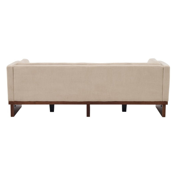 English Elm 87 Inch Three Seat Sofa Recessed Arm Polyester Upholstery Solid Wood Frame Living Room Almond N771P441921V_N771P441922V