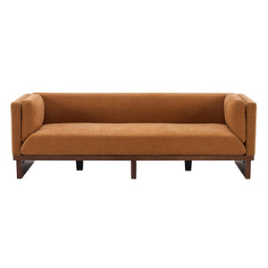 English Elm 87 Inch Three Seat Sofa Recessed Arm Polyester Upholstery Solid Wood Frame Living Room Caramel N771P441921W_N771P441922W