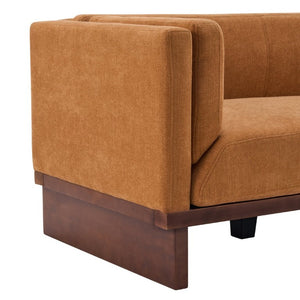 English Elm 87 Inch Three Seat Sofa Recessed Arm Polyester Upholstery Solid Wood Frame Living Room Caramel N771P441921W_N771P441922W