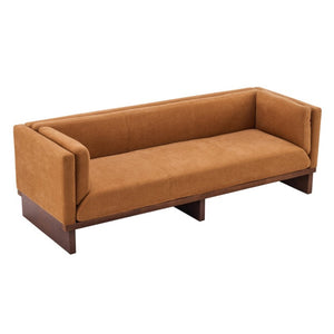 English Elm 87 Inch Three Seat Sofa Recessed Arm Polyester Upholstery Solid Wood Frame Living Room Caramel N771P441921W_N771P441922W