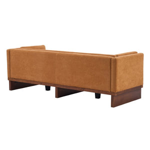 English Elm 87 Inch Three Seat Sofa Recessed Arm Polyester Upholstery Solid Wood Frame Living Room Caramel N771P441921W_N771P441922W