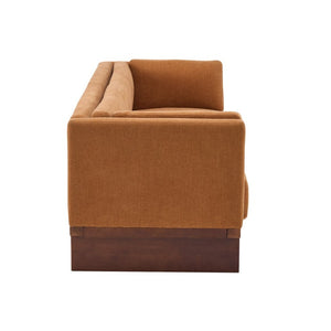 English Elm 87 Inch Three Seat Sofa Recessed Arm Polyester Upholstery Solid Wood Frame Living Room Caramel N771P441921W_N771P441922W