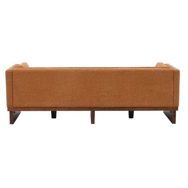 English Elm 87 Inch Three Seat Sofa Recessed Arm Polyester Upholstery Solid Wood Frame Living Room Caramel N771P441921W_N771P441922W