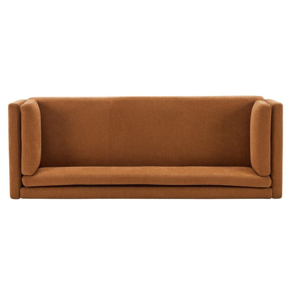 English Elm 87 Inch Three Seat Sofa Recessed Arm Polyester Upholstery Solid Wood Frame Living Room Caramel N771P441921W_N771P441922W