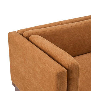 English Elm 87 Inch Three Seat Sofa Recessed Arm Polyester Upholstery Solid Wood Frame Living Room Caramel N771P441921W_N771P441922W