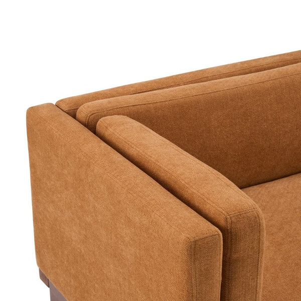 English Elm 87 Inch Three Seat Sofa Recessed Arm Polyester Upholstery Solid Wood Frame Living Room Caramel N771P441921W_N771P441922W