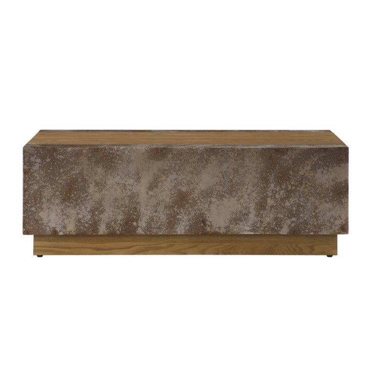 English Elm Designer Ash Veneer Coffee Table with Tree Ring Detail and Weathered Rust Finish N771P449944Z