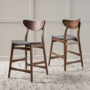 English Elm Counter Height Chairs Set of 2 Mid Century Rubberwood Frame Upholstered Kitchen Island Dark Grey Dark Grey N771P472974D