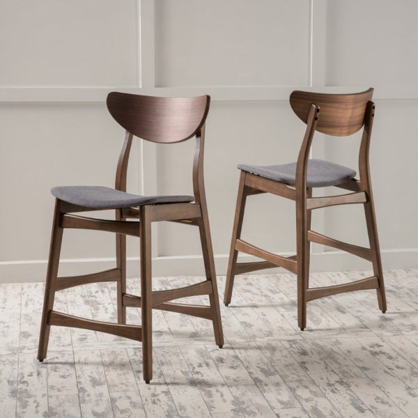 English Elm Counter Height Chairs Set of 2 Mid Century Rubberwood Frame Upholstered Kitchen Island Dark Grey Dark Grey N771P472974D
