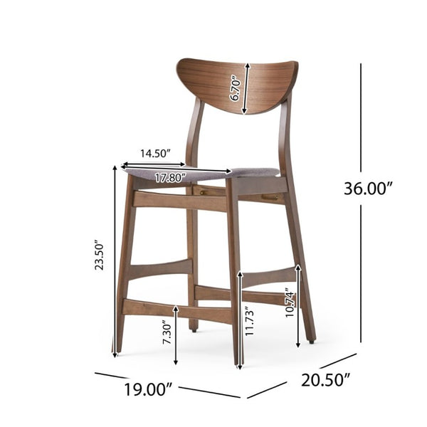 English Elm Counter Height Chairs Set of 2 Mid Century Rubberwood Frame Upholstered Kitchen Island Dark Grey Dark Grey N771P472974D
