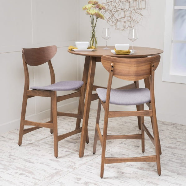 English Elm Counter Height Chairs Set of 2 Mid Century Rubberwood Frame Upholstered Kitchen Island Dark Grey Dark Grey N771P472974D