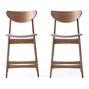 English Elm Counter Height Chairs Set of 2 Mid Century Rubberwood Frame Upholstered Kitchen Island Dark Grey Dark Grey N771P472974D