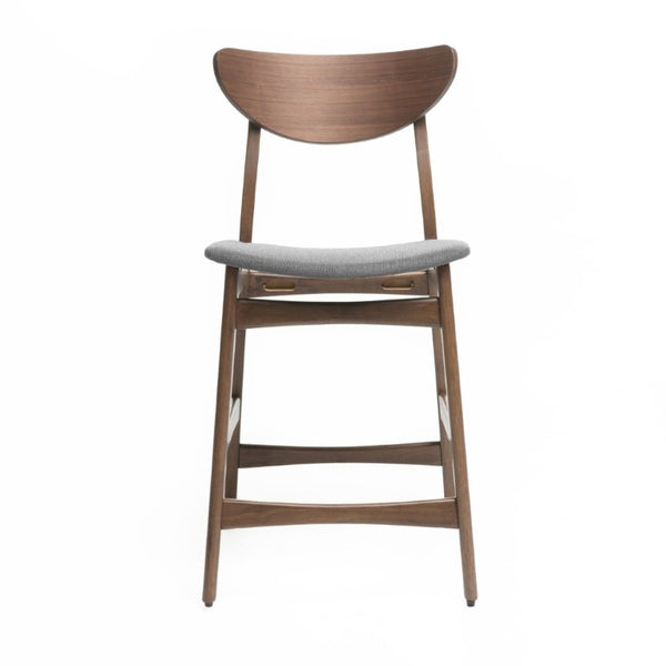 English Elm Counter Height Chairs Set of 2 Mid Century Rubberwood Frame Upholstered Kitchen Island Dark Grey Dark Grey N771P472974D