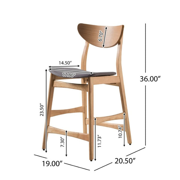 English Elm Counter Height Chairs Set of 2 Mid Century Rubberwood Frame Upholstered Kitchen Island Dark Grey Oak N771P472974K